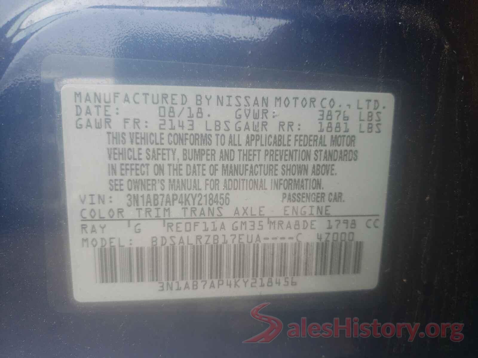 3N1AB7AP4KY218456 2019 NISSAN SENTRA