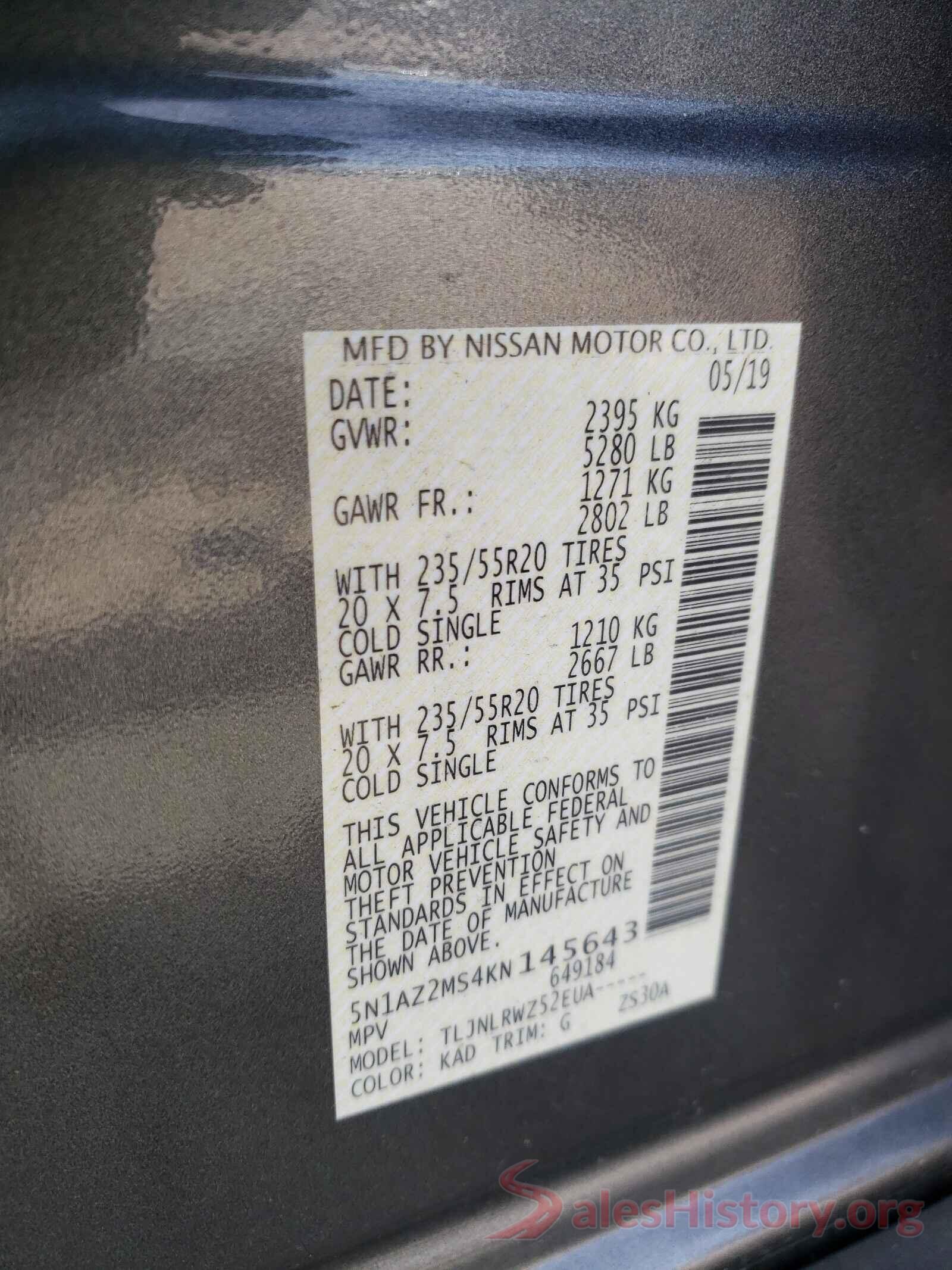 5N1AZ2MS4KN145643 2019 NISSAN MURANO