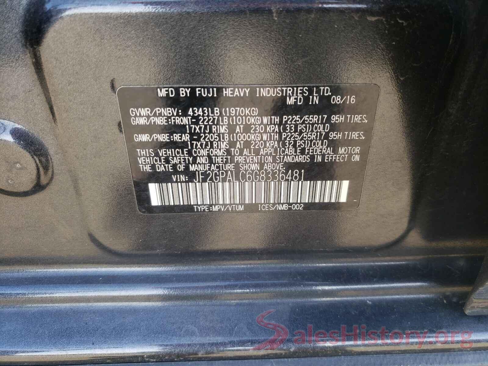 JF2GPALC6G8336481 2016 SUBARU CROSSTREK