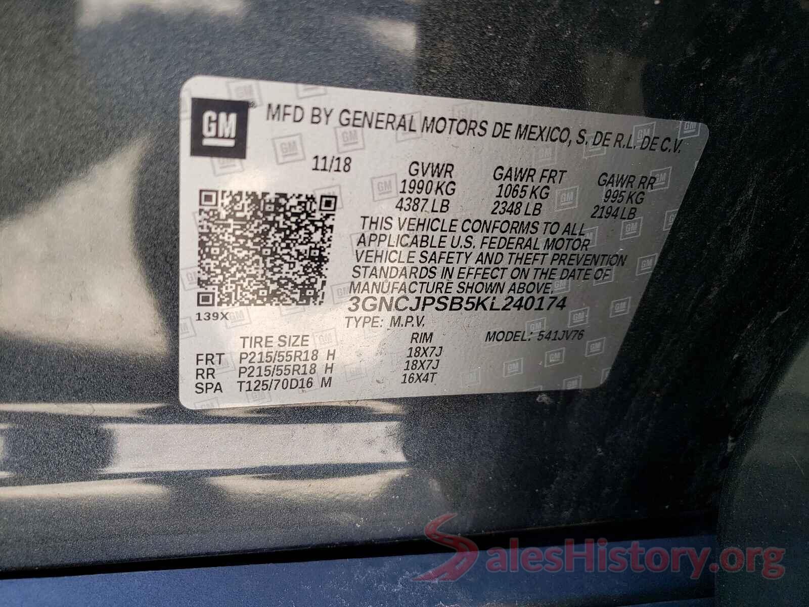 3GNCJPSB5KL240174 2019 CHEVROLET TRAX