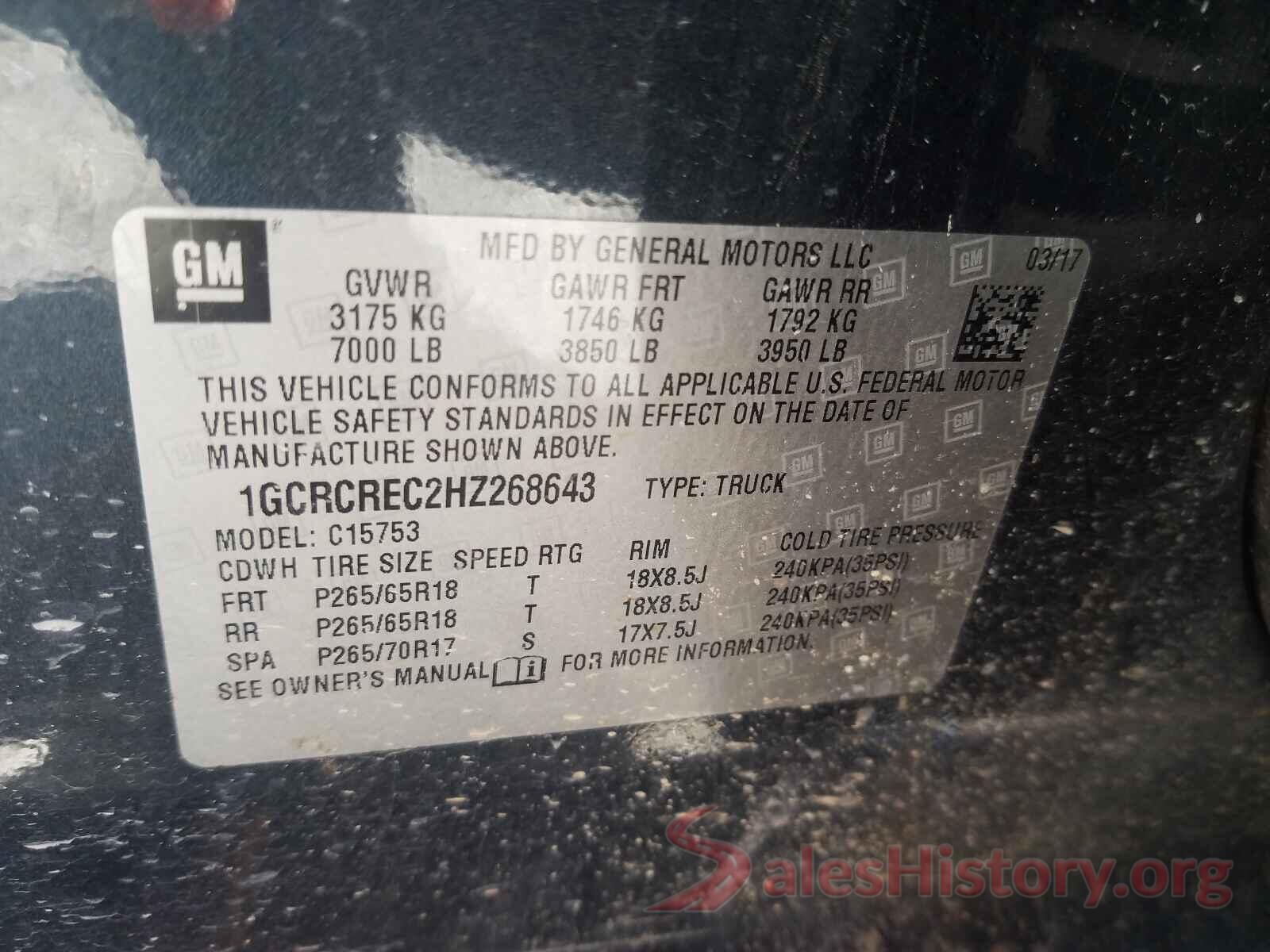 1GCRCREC2HZ268643 2017 CHEVROLET SILVERADO