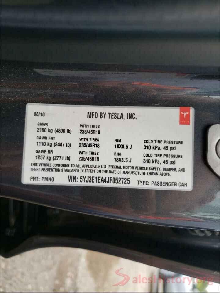 5YJ3E1EA4JF052725 2018 TESLA MODEL 3