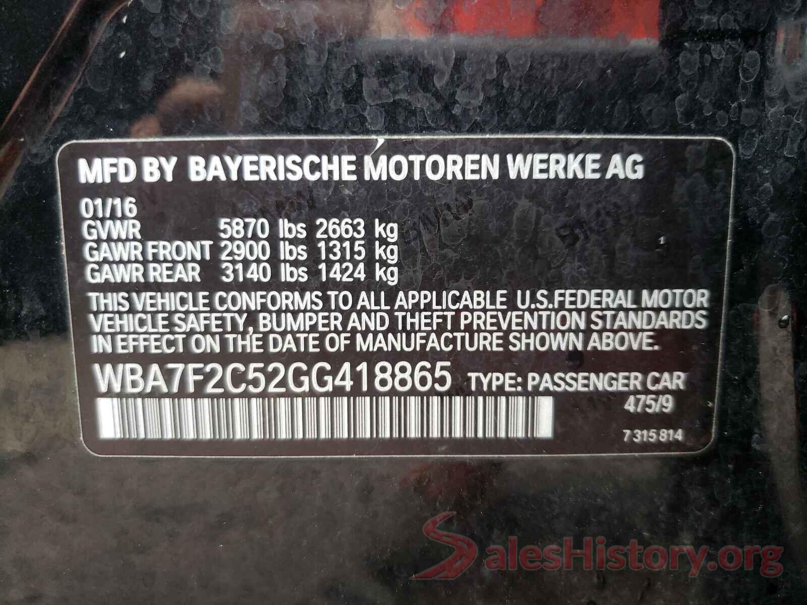 WBA7F2C52GG418865 2016 BMW 7 SERIES