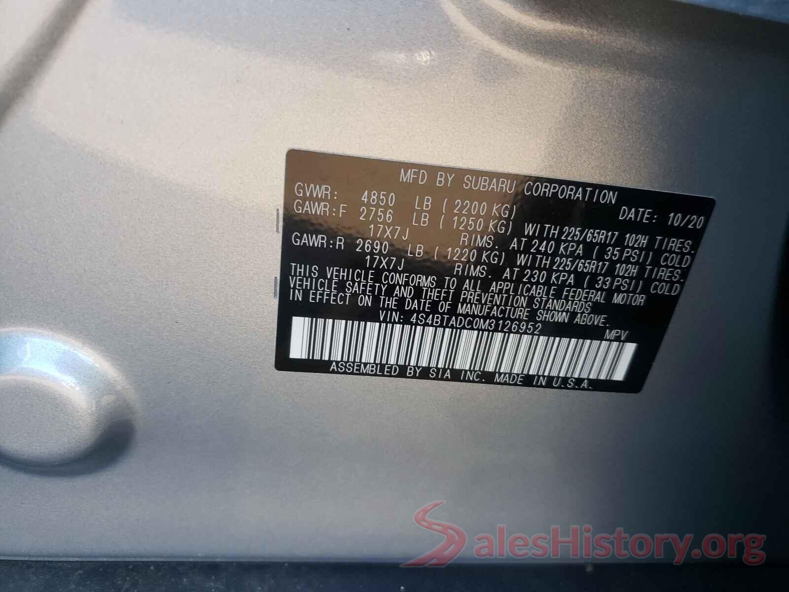 4S4BTADC0M3126952 2021 SUBARU OUTBACK