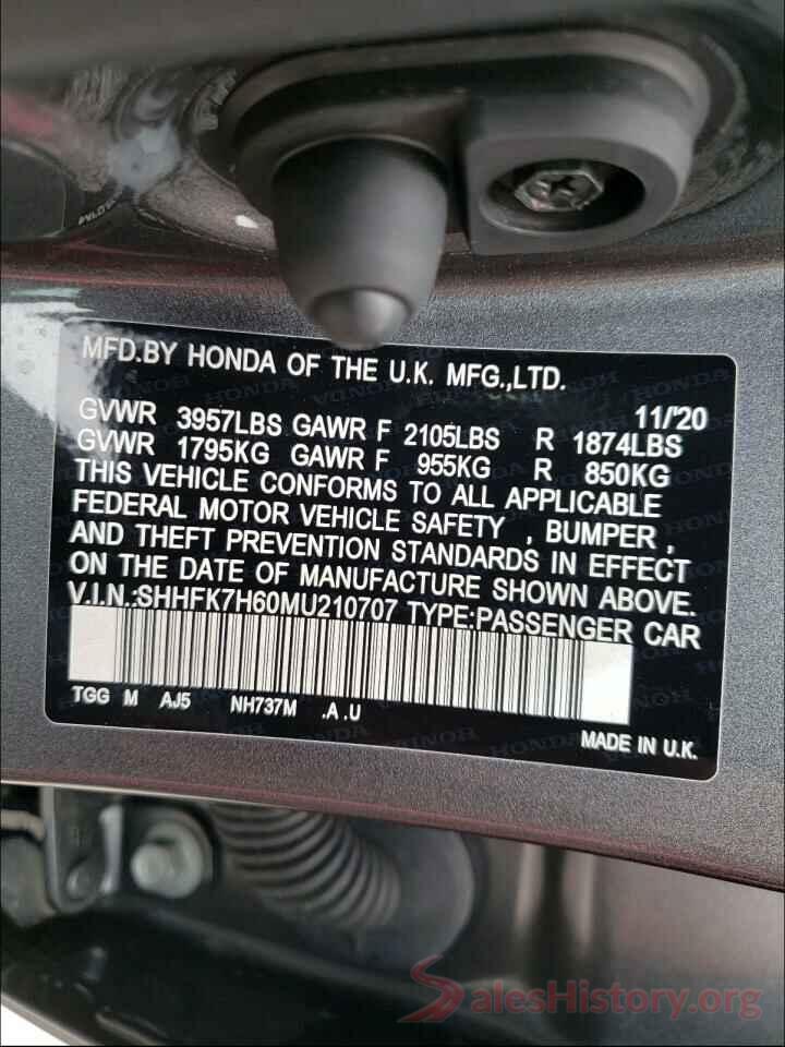 SHHFK7H60MU210707 2021 HONDA CIVIC