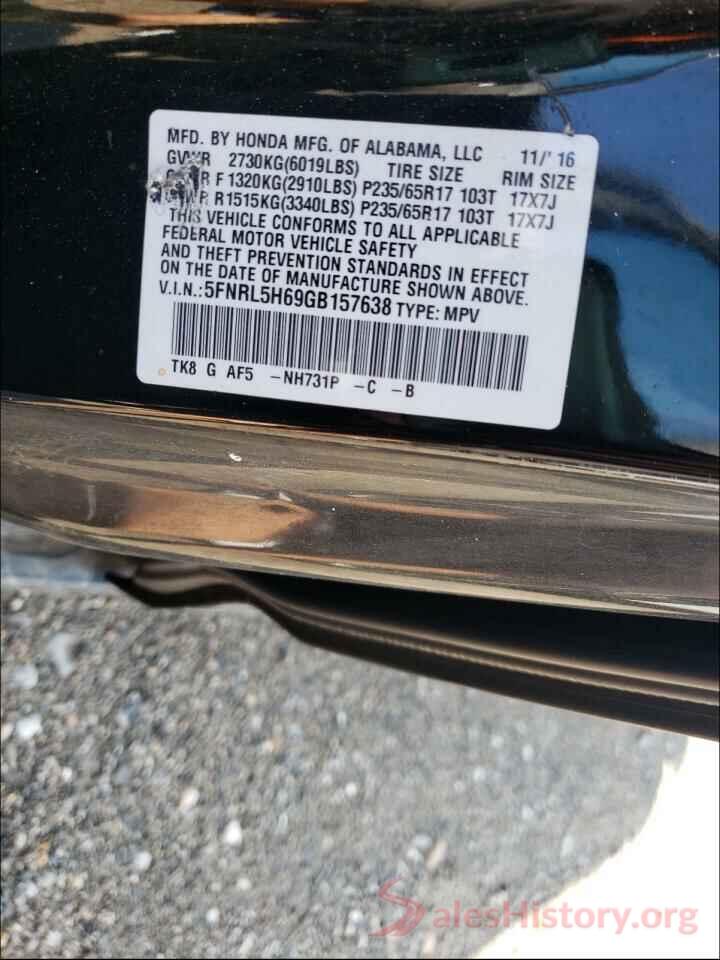 5FNRL5H69GB157638 2016 HONDA ODYSSEY