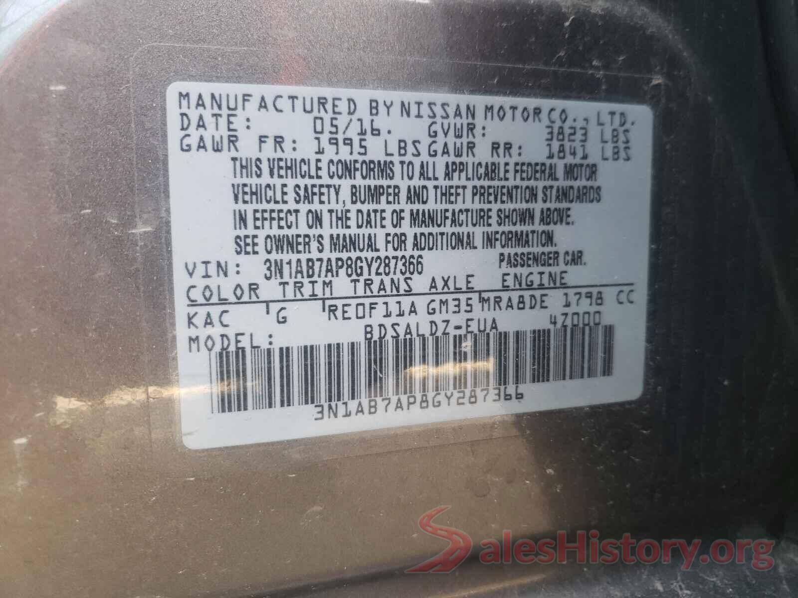 3N1AB7AP8GY287366 2016 NISSAN SENTRA