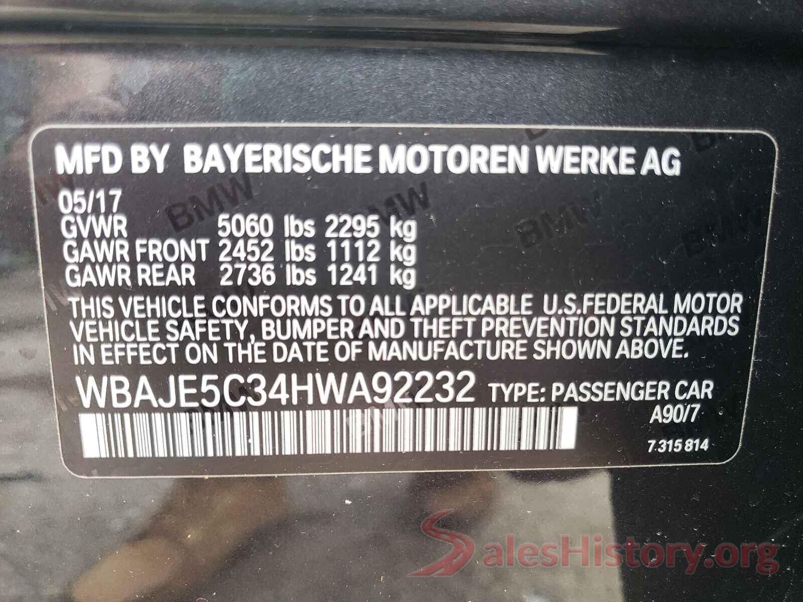 WBAJE5C34HWA92232 2017 BMW 5 SERIES