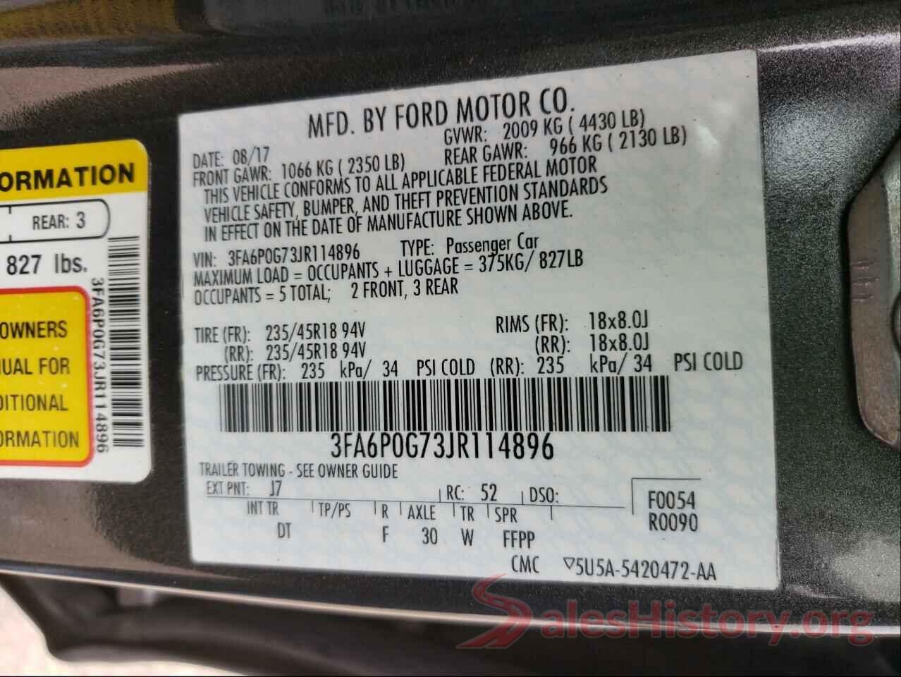 3FA6P0G73JR114896 2018 FORD FUSION