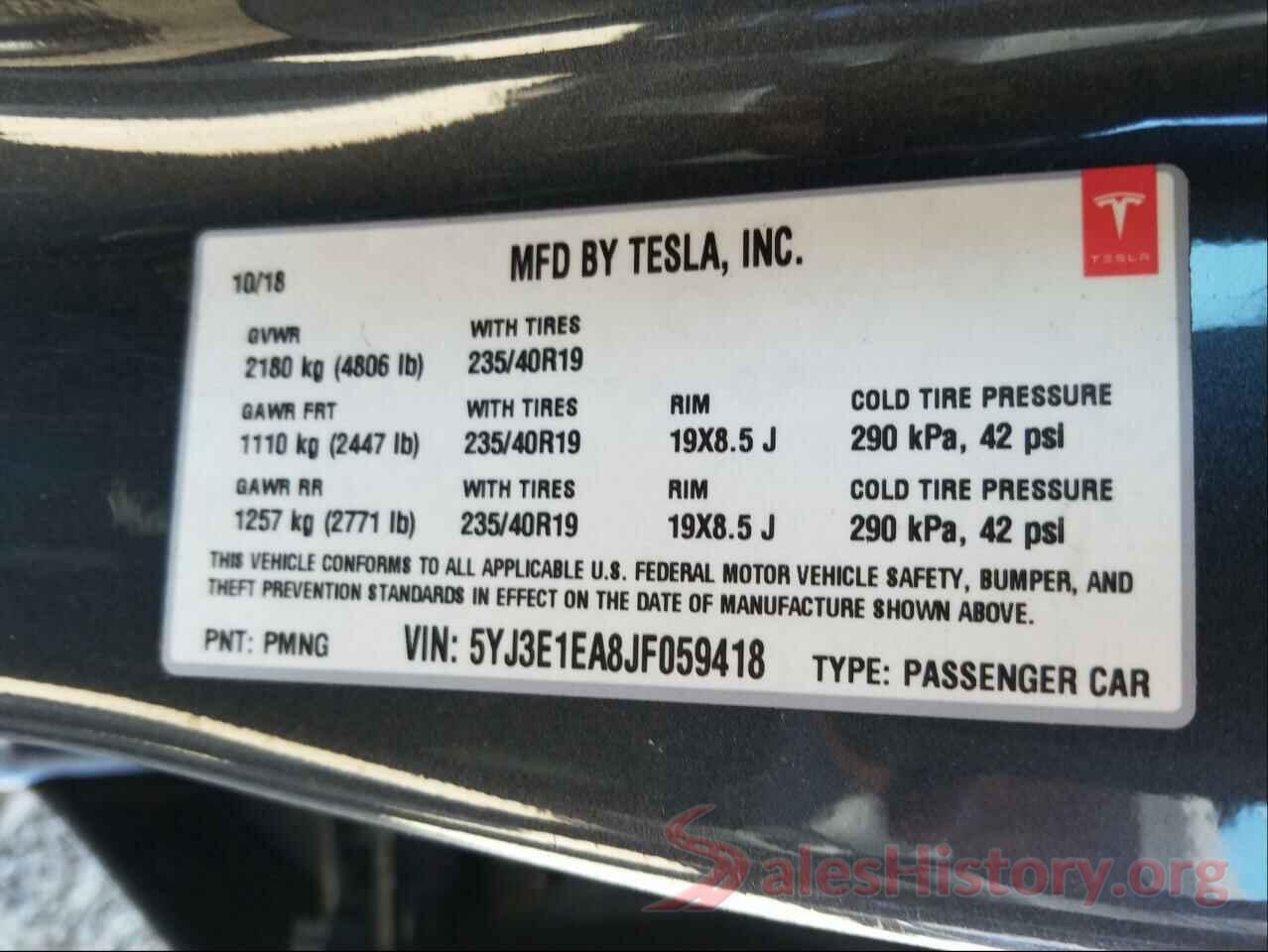 5YJ3E1EA8JF059418 2018 TESLA MODEL 3