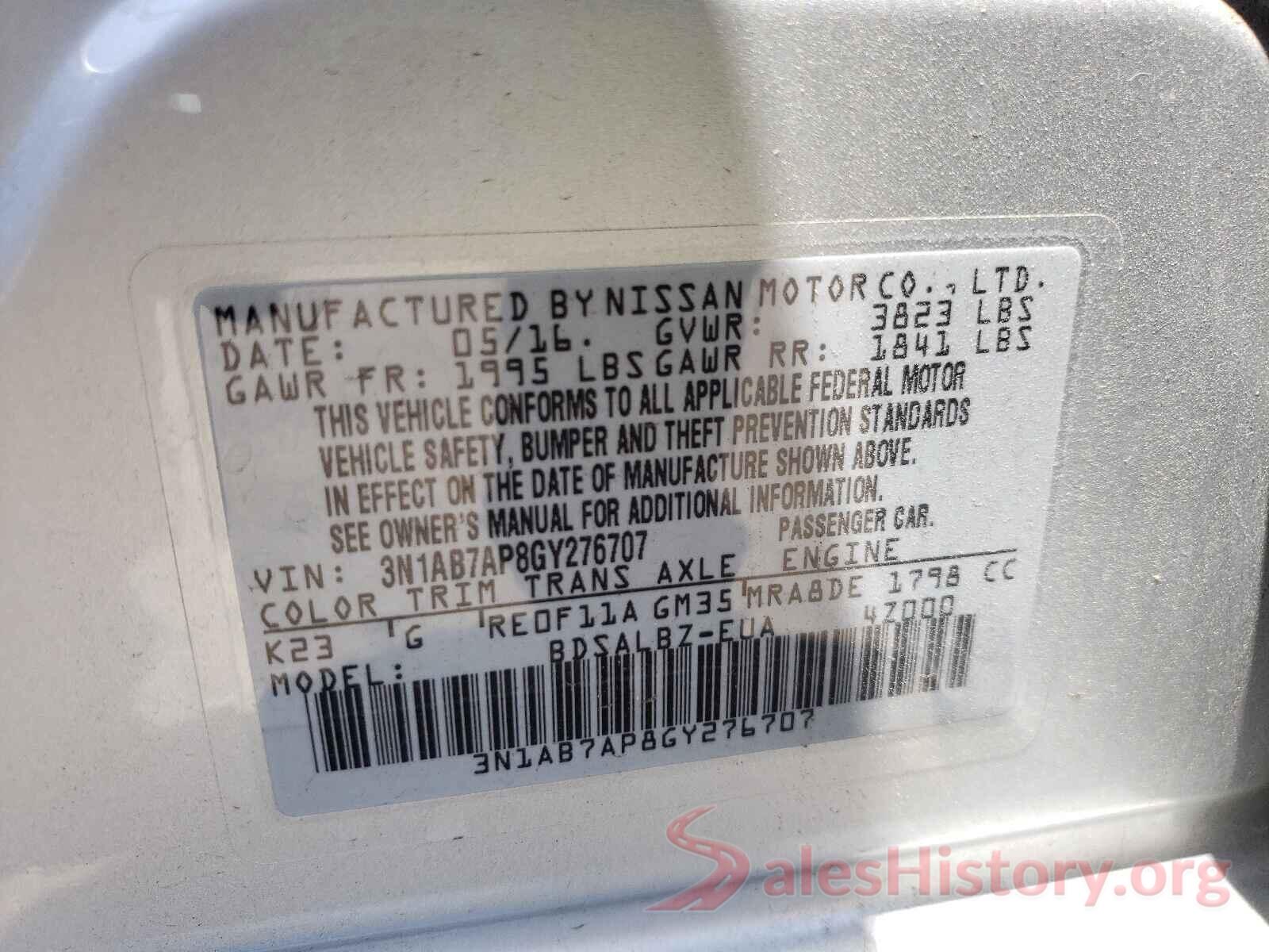 3N1AB7AP8GY276707 2016 NISSAN SENTRA