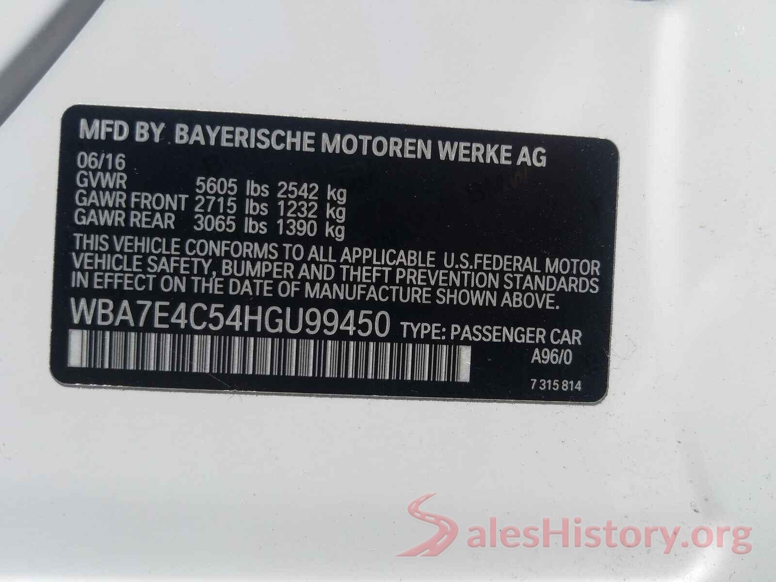 WBA7E4C54HGU99450 2017 BMW 7 SERIES