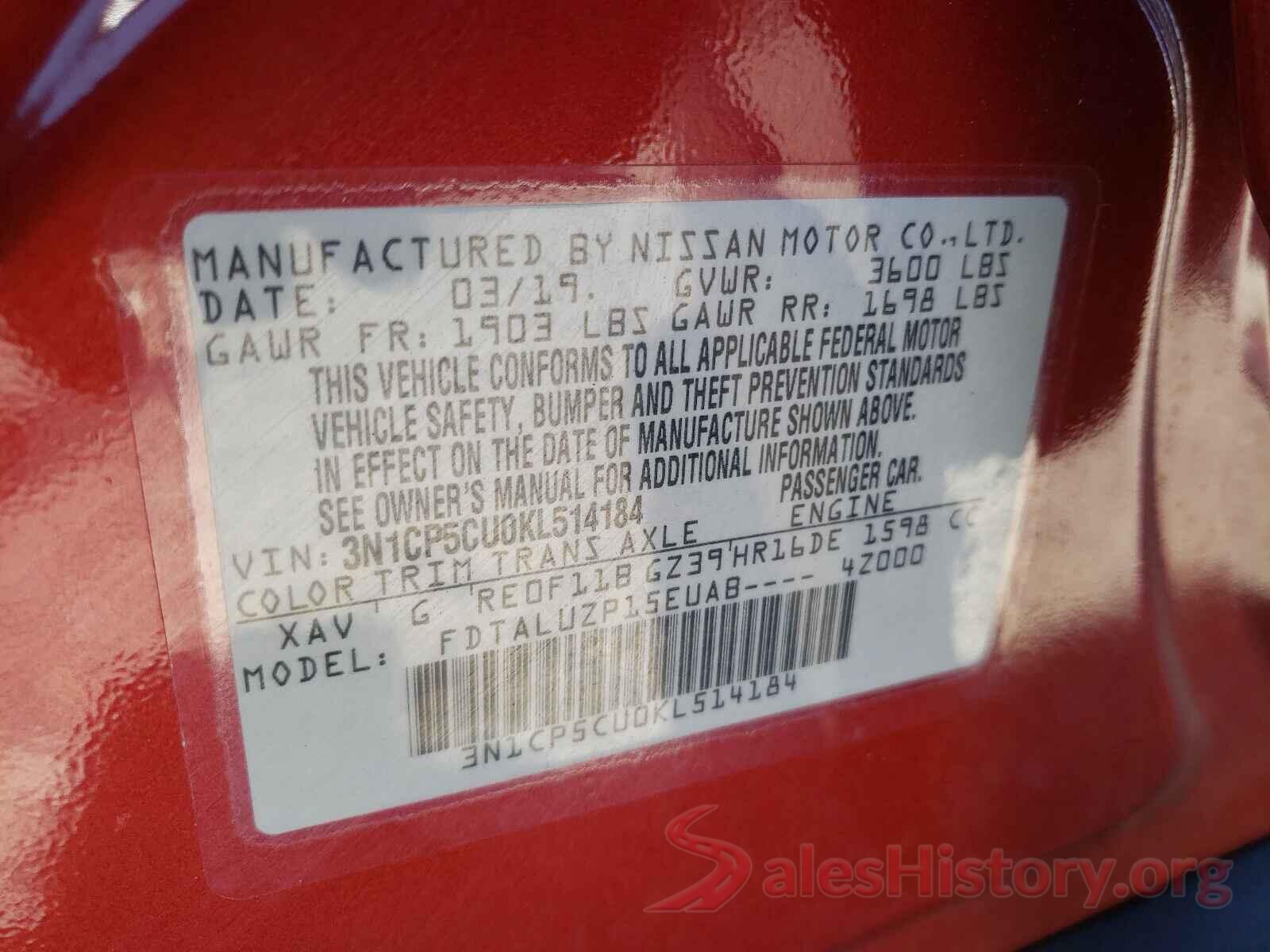 3N1CP5CU0KL514184 2019 NISSAN KICKS