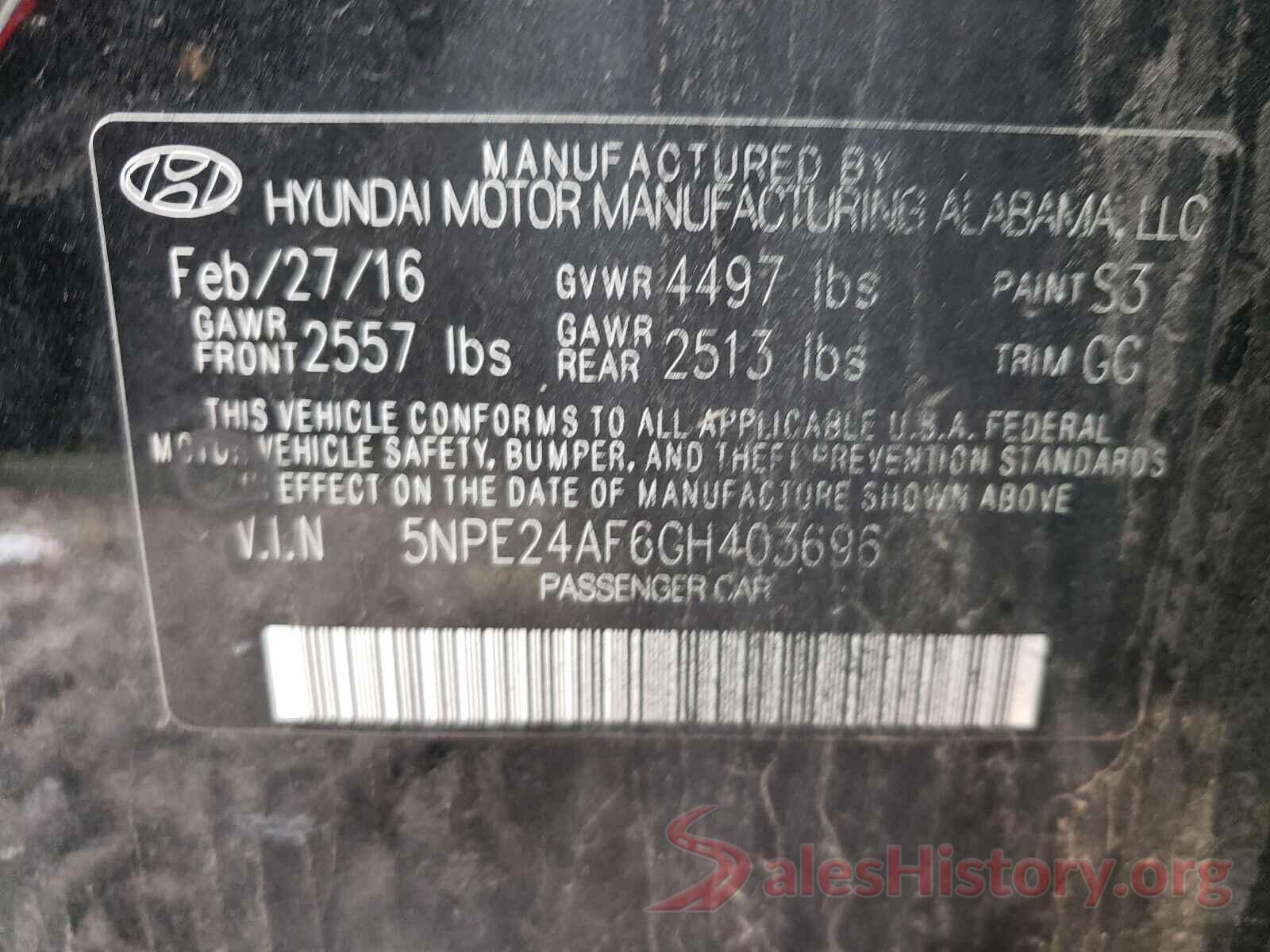 5NPE24AF6GH403696 2016 HYUNDAI SONATA