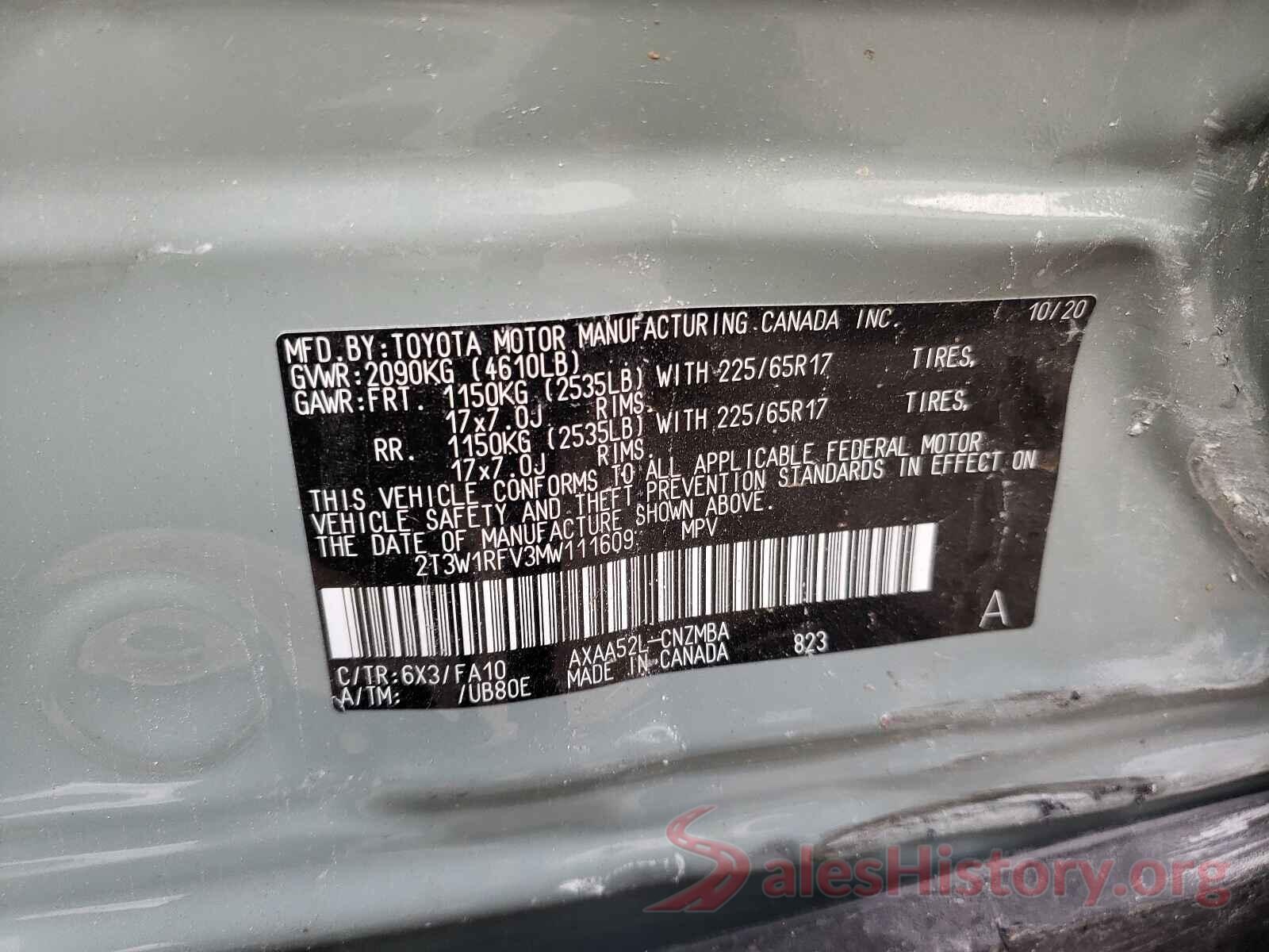 2T3W1RFV3MW111609 2021 TOYOTA RAV4