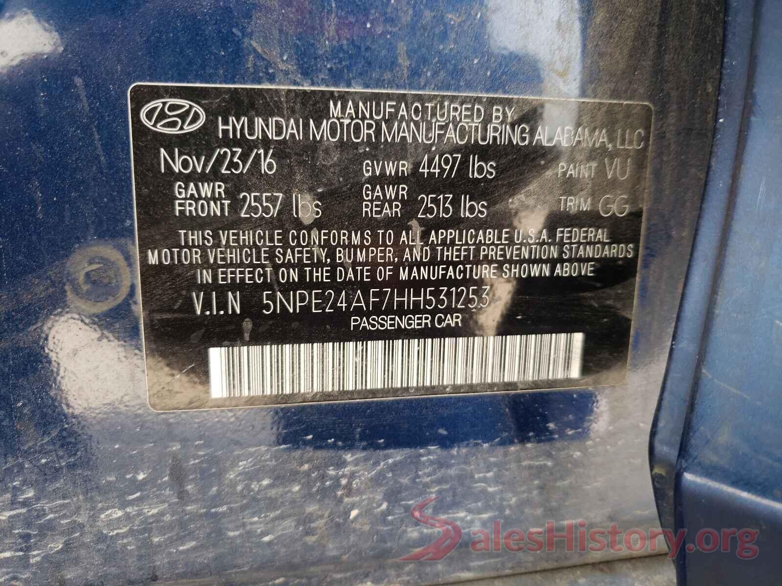 5NPE24AF7HH531253 2017 HYUNDAI SONATA