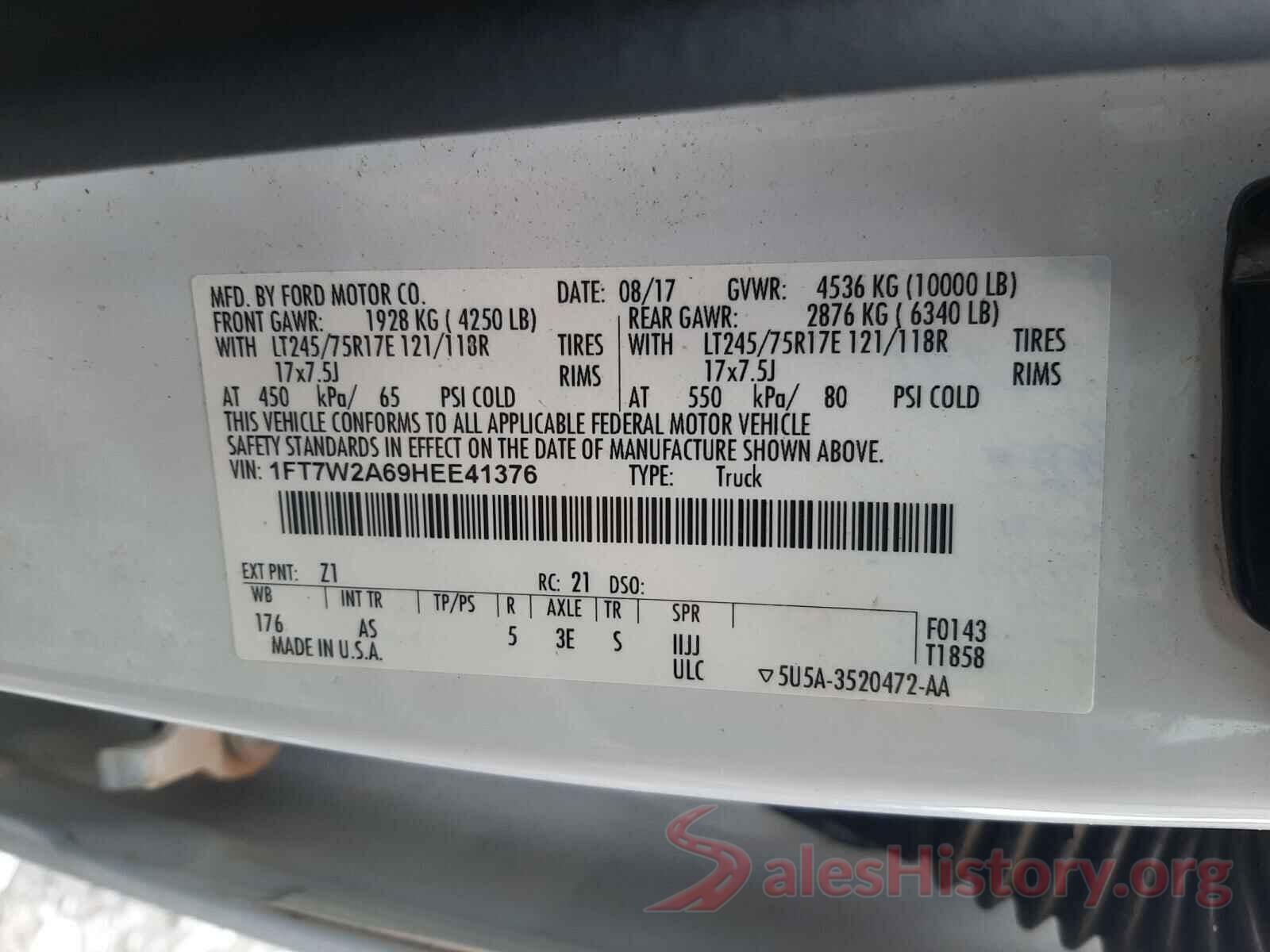 1FT7W2A69HEE41376 2017 FORD F250