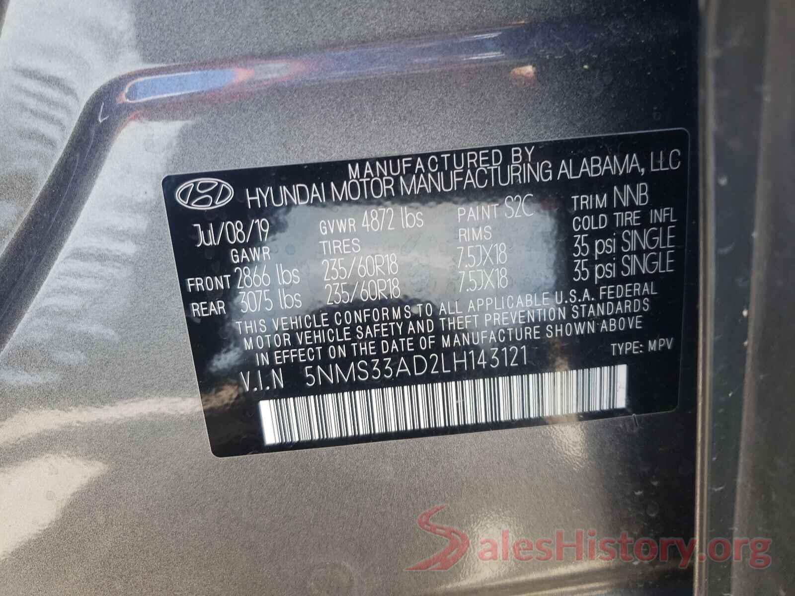 5NMS33AD2LH143121 2020 HYUNDAI SANTA FE