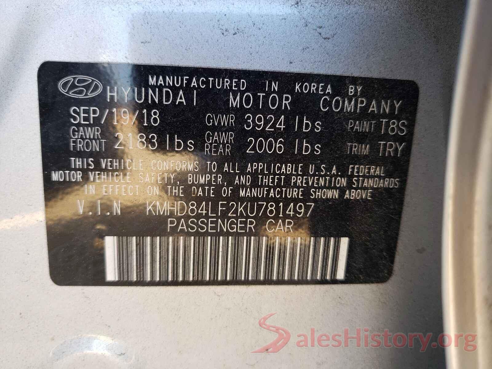 KMHD84LF2KU781497 2019 HYUNDAI ELANTRA