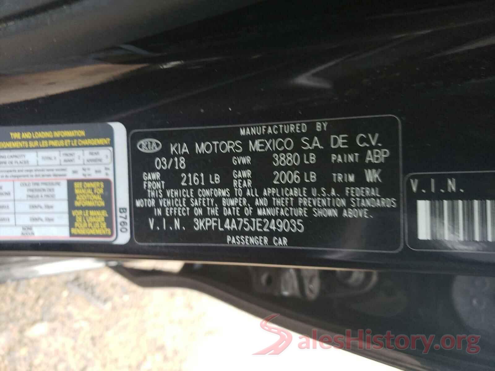 3KPFL4A75JE249035 2018 KIA FORTE