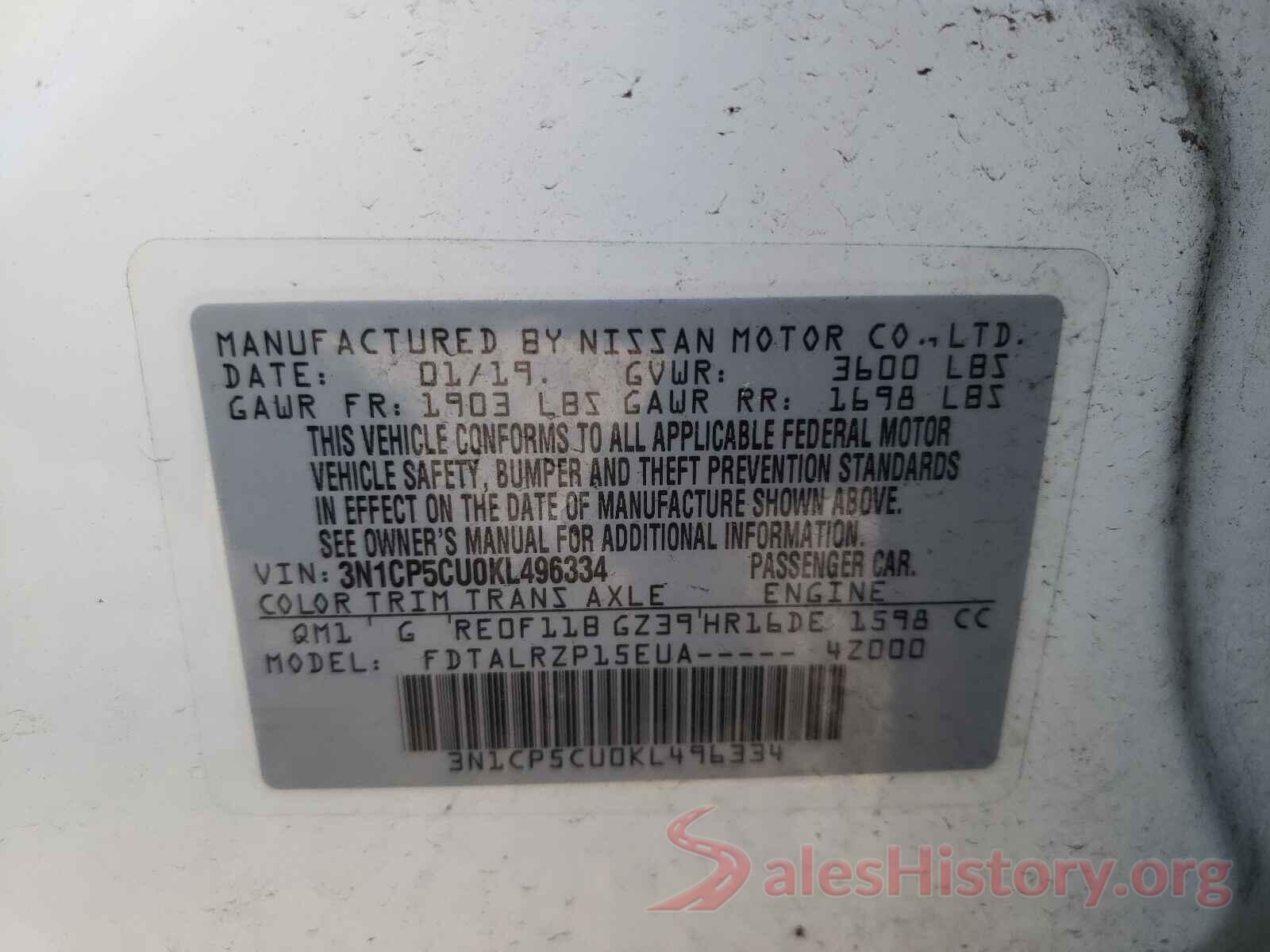 3N1CP5CU0KL496334 2019 NISSAN KICKS