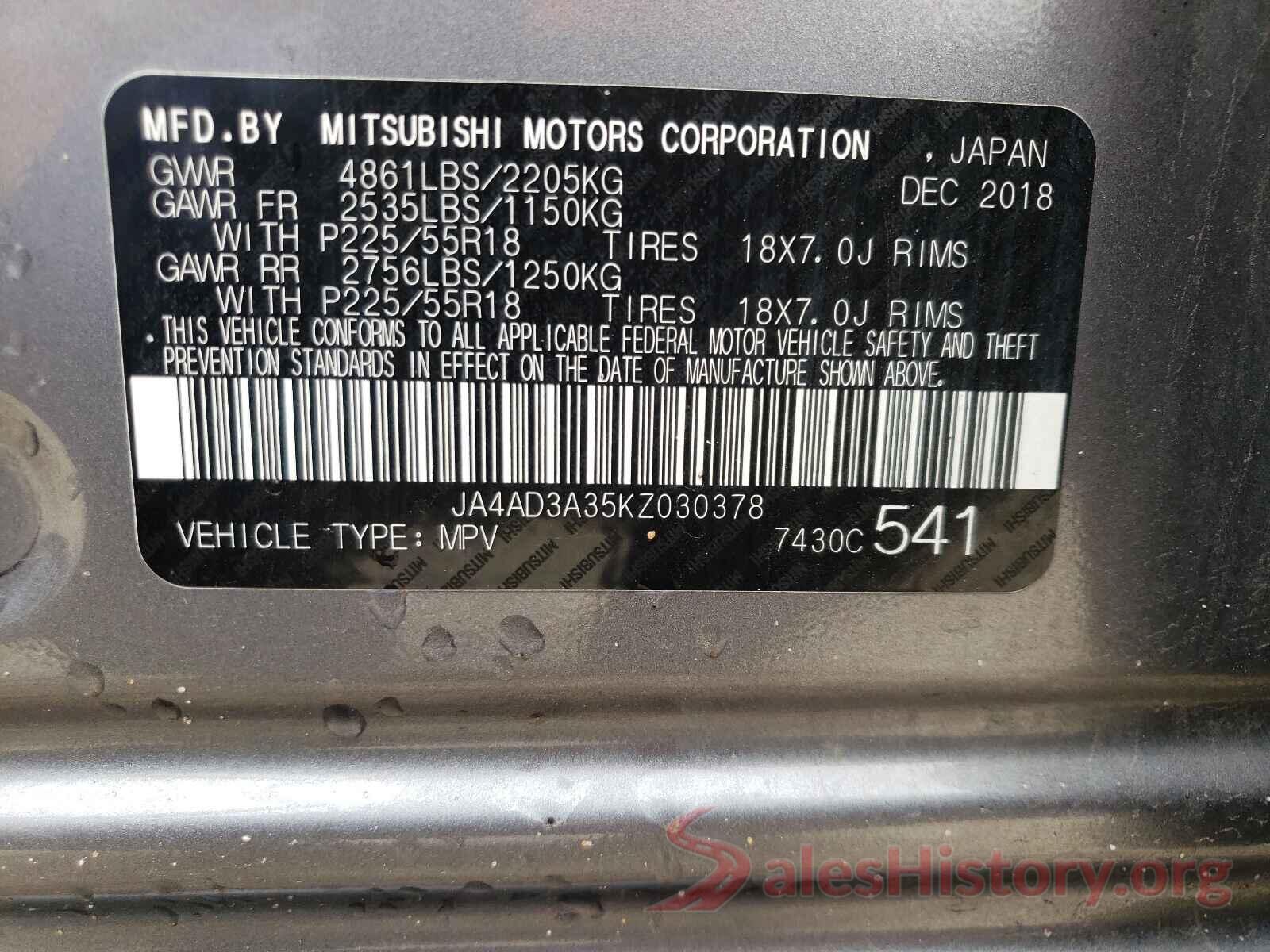 JA4AD3A35KZ030378 2019 MITSUBISHI OUTLANDER