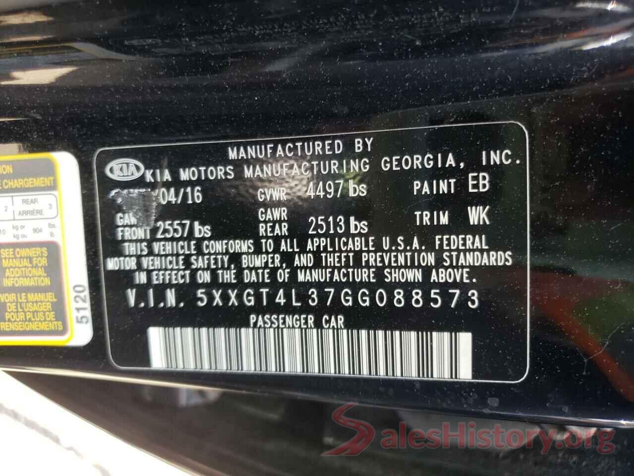 5XXGT4L37GG088573 2016 KIA OPTIMA