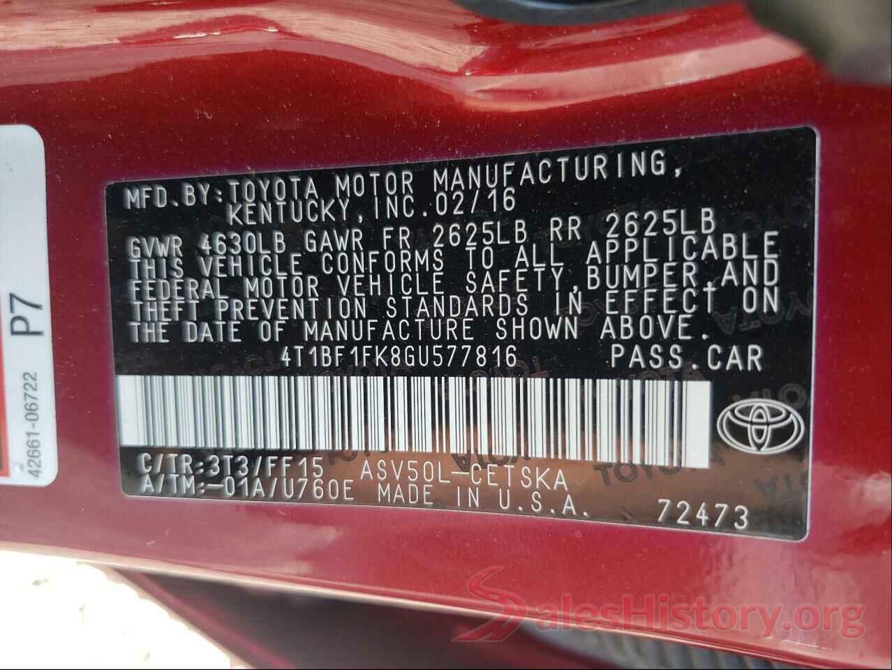 4T1BF1FK8GU577816 2016 TOYOTA CAMRY