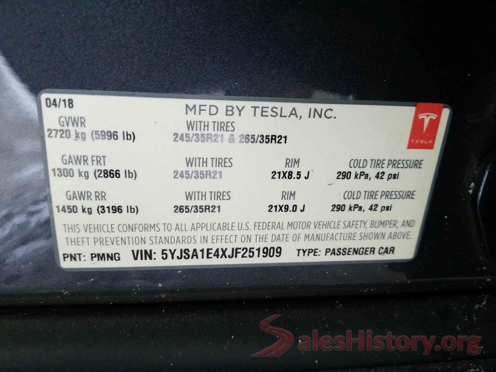 5YJSA1E4XJF251909 2018 TESLA MODEL S