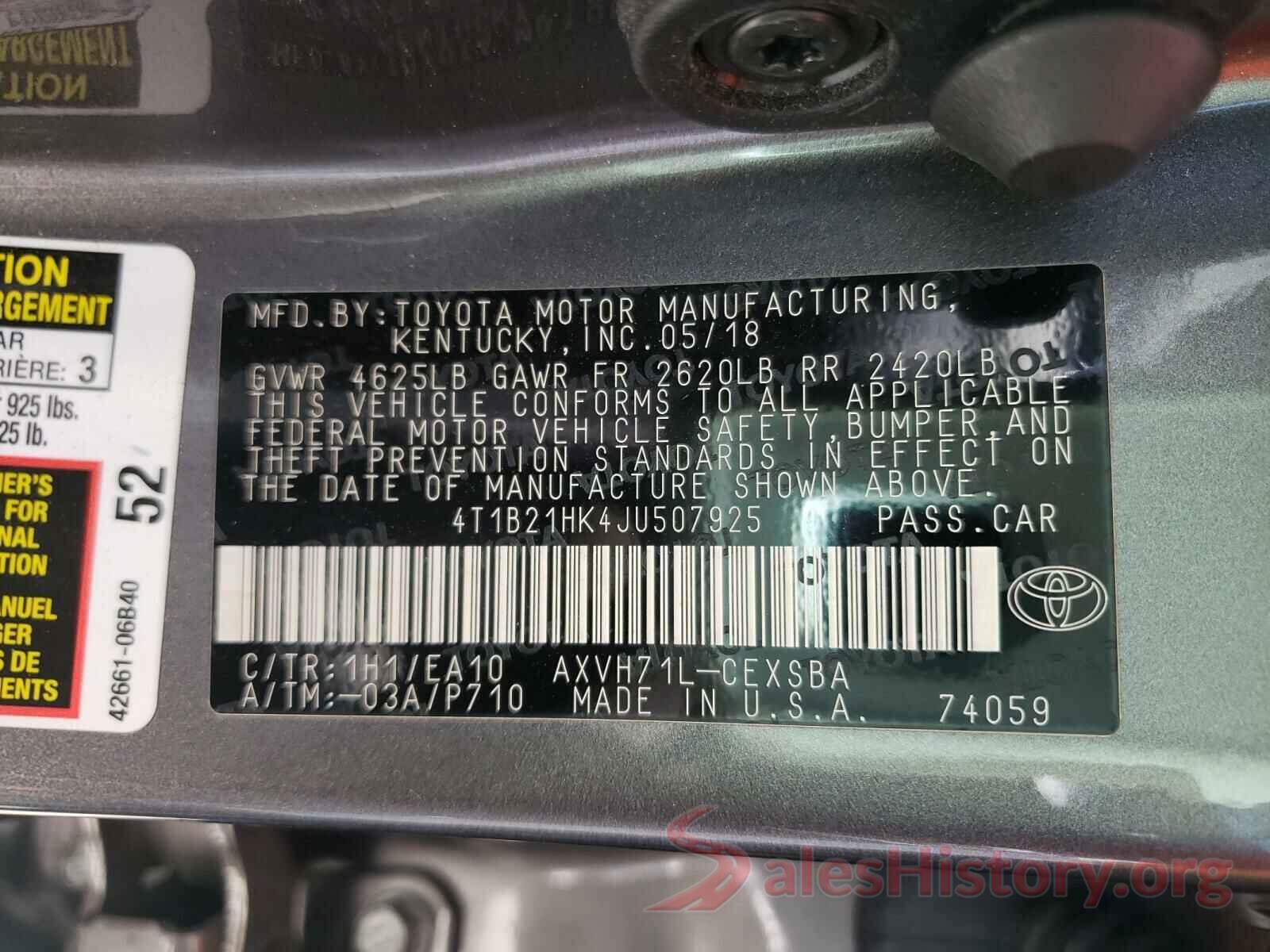 4T1B21HK4JU507925 2018 TOYOTA CAMRY