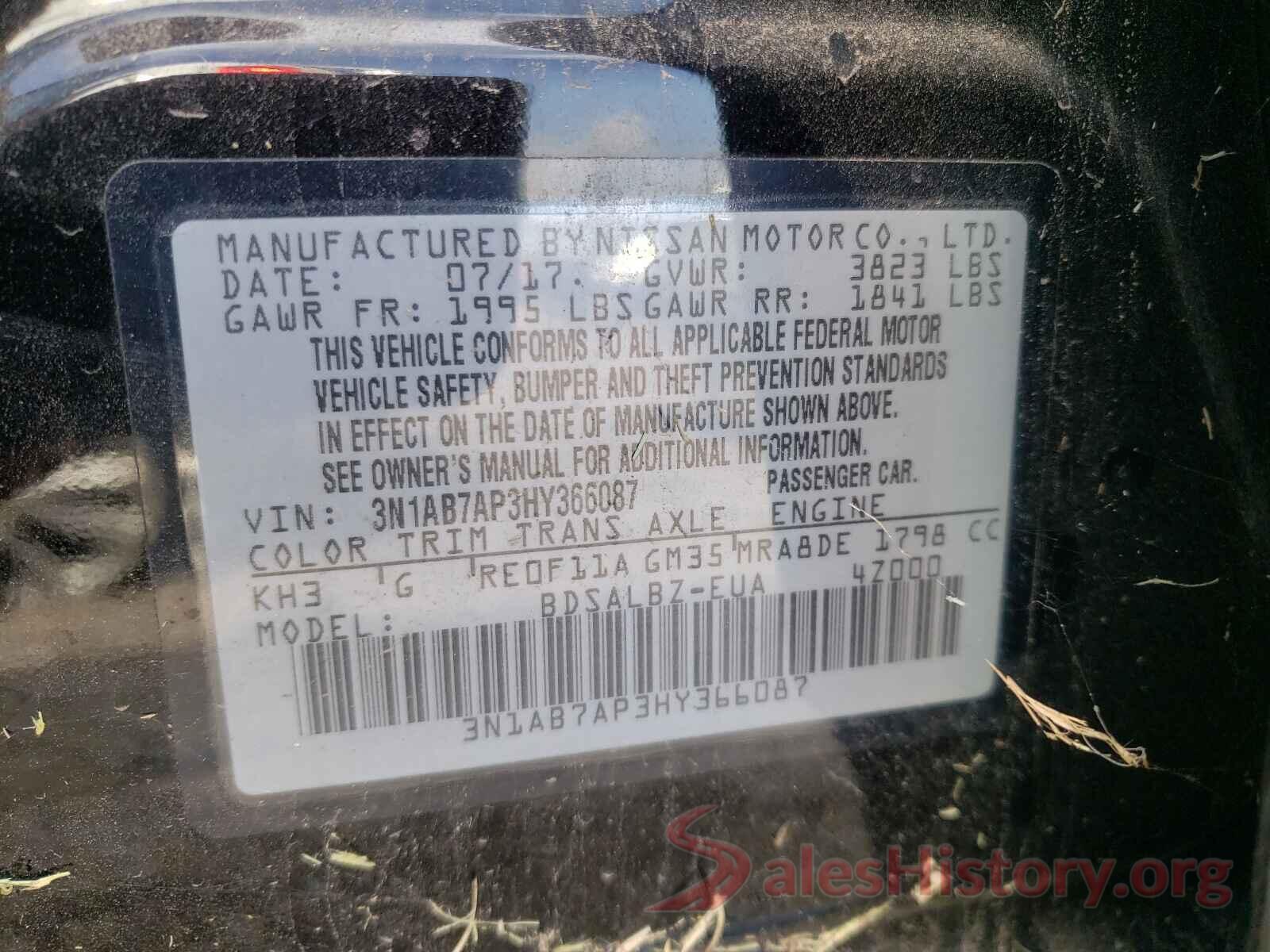 3N1AB7AP3HY366087 2017 NISSAN SENTRA