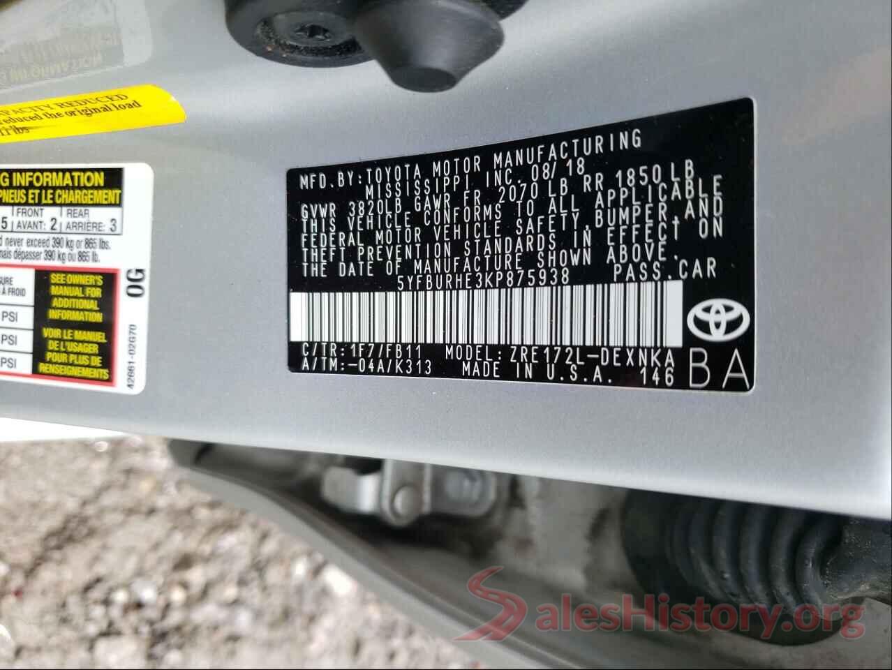 5YFBURHE3KP875938 2019 TOYOTA COROLLA