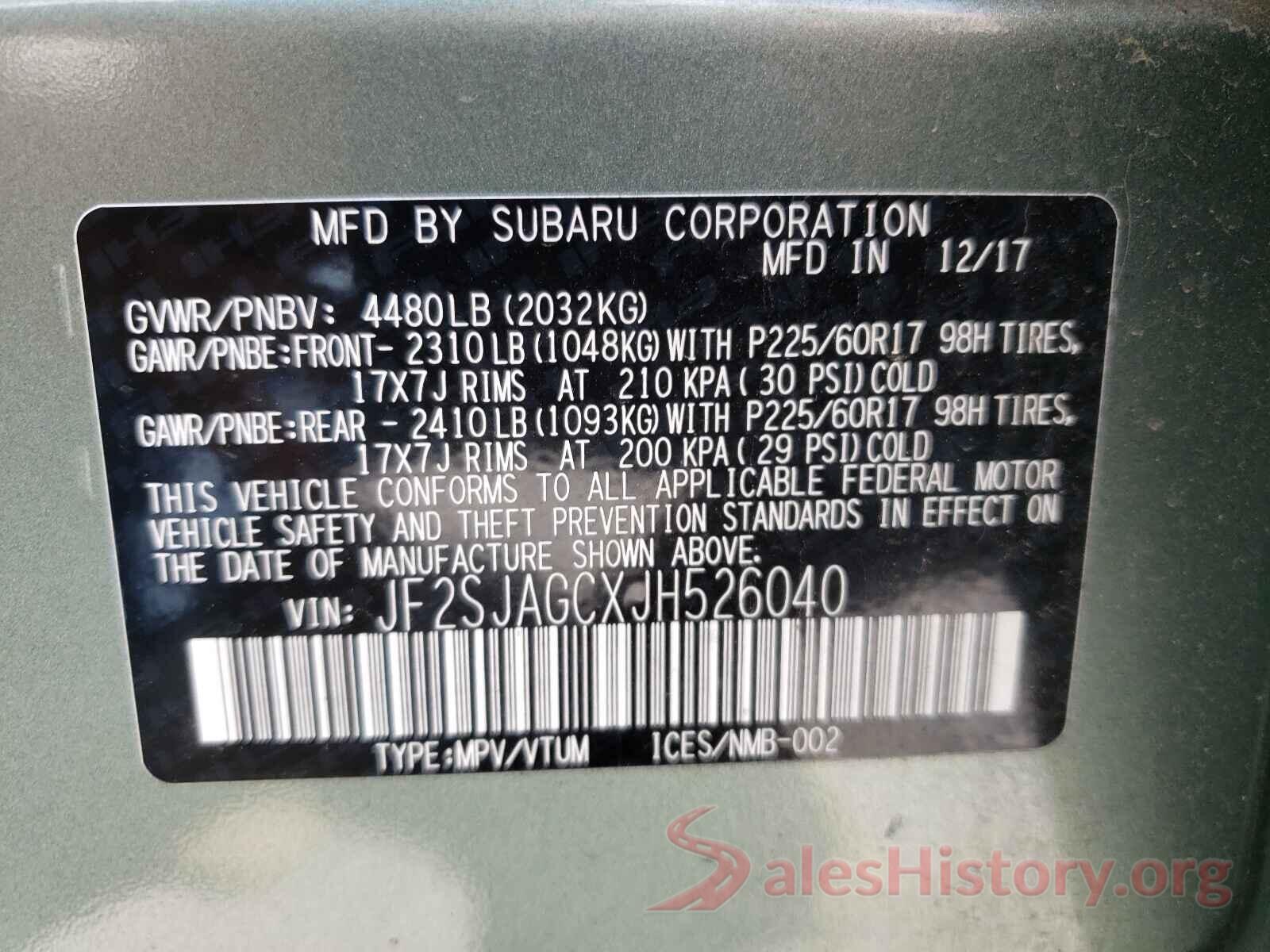 JF2SJAGCXJH526040 2018 SUBARU FORESTER