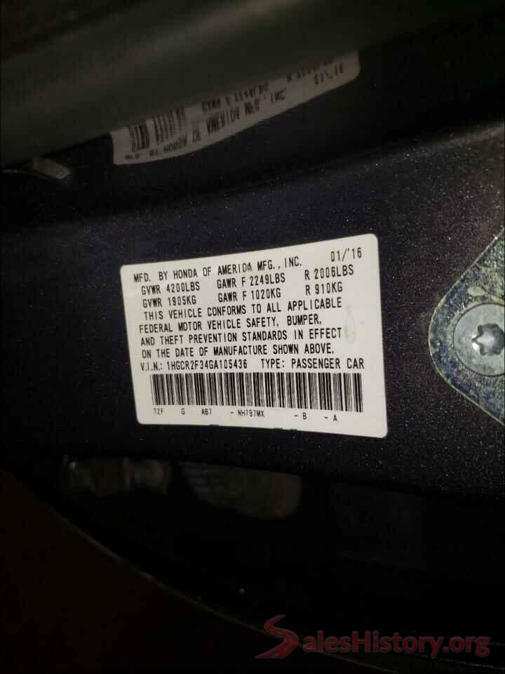 1HGCR2F34GA105436 2016 HONDA ACCORD