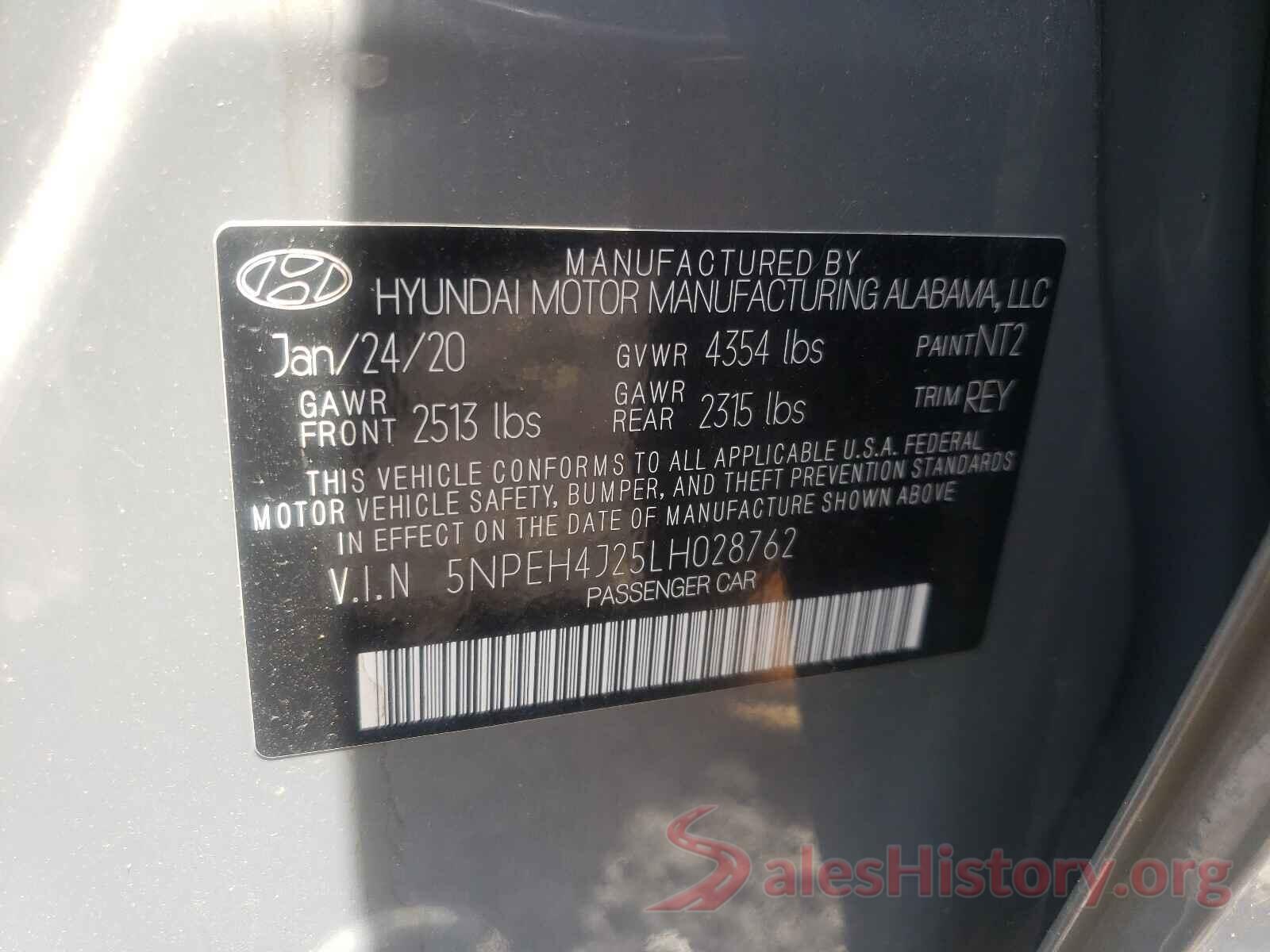 5NPEH4J25LH028762 2020 HYUNDAI SONATA