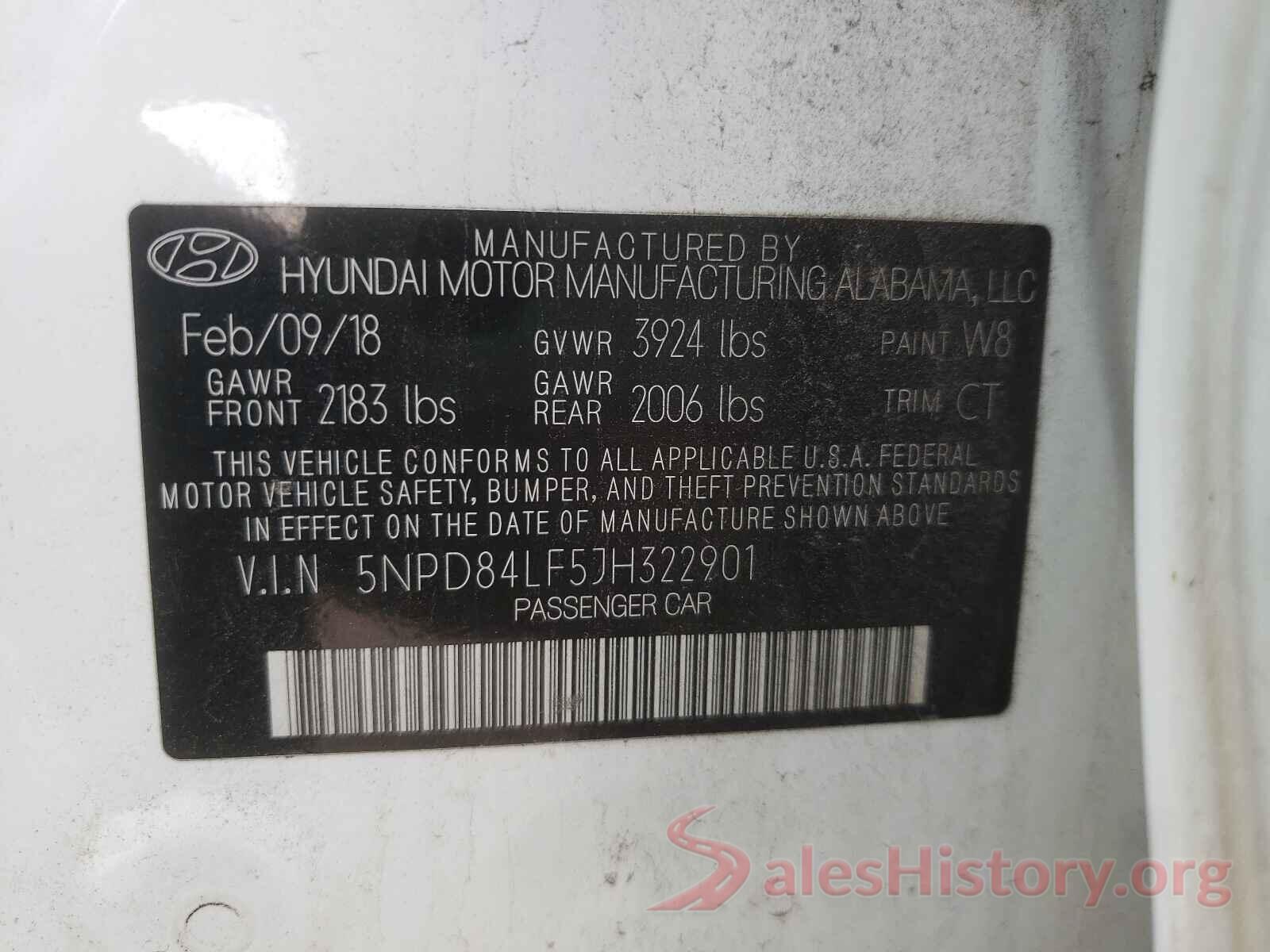 5NPD84LF5JH322901 2018 HYUNDAI ELANTRA