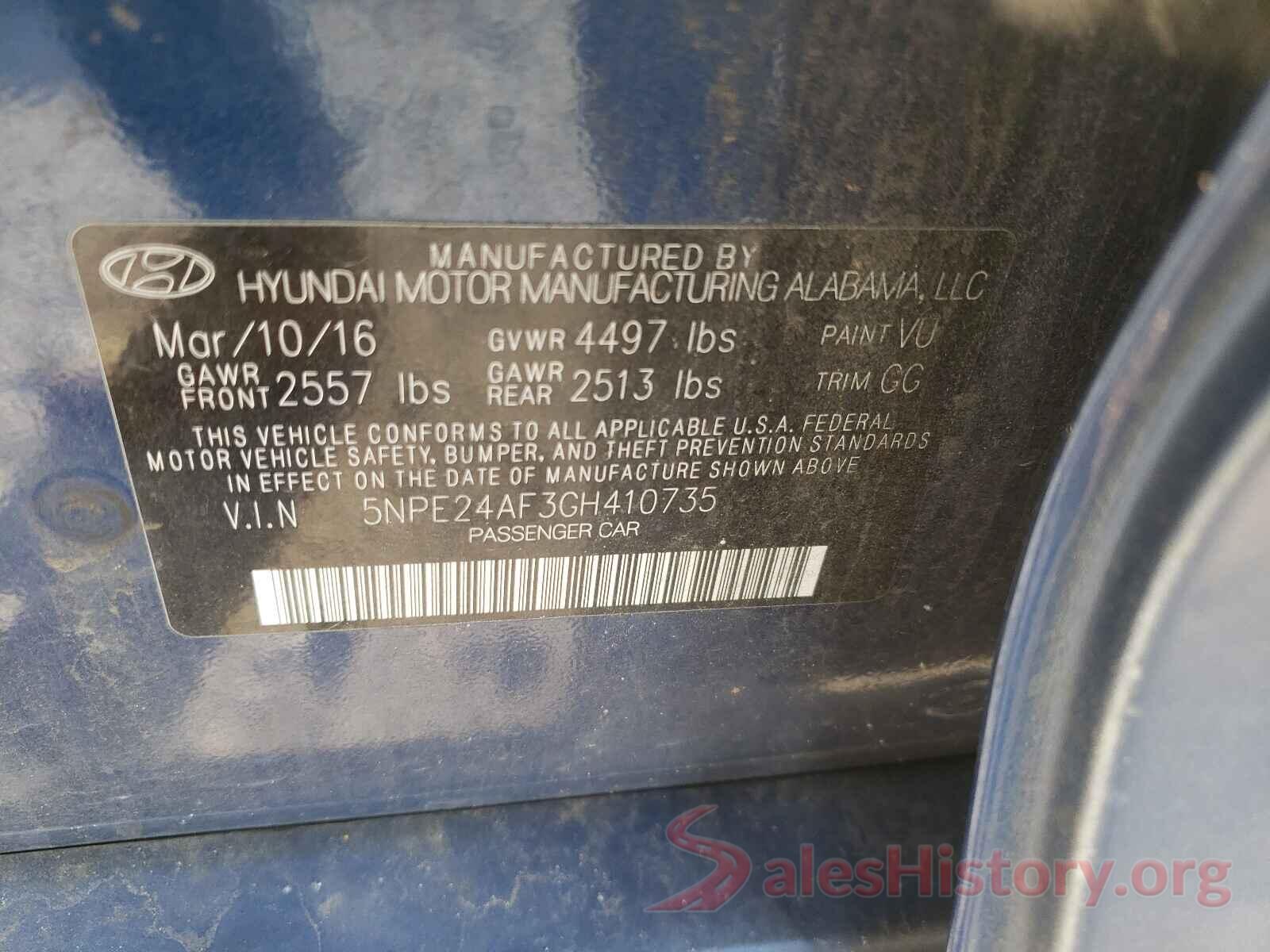 5NPE24AF3GH410735 2016 HYUNDAI SONATA