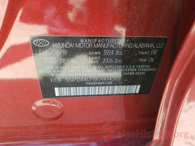 5NPD84LF8KH474365 2019 HYUNDAI ELANTRA