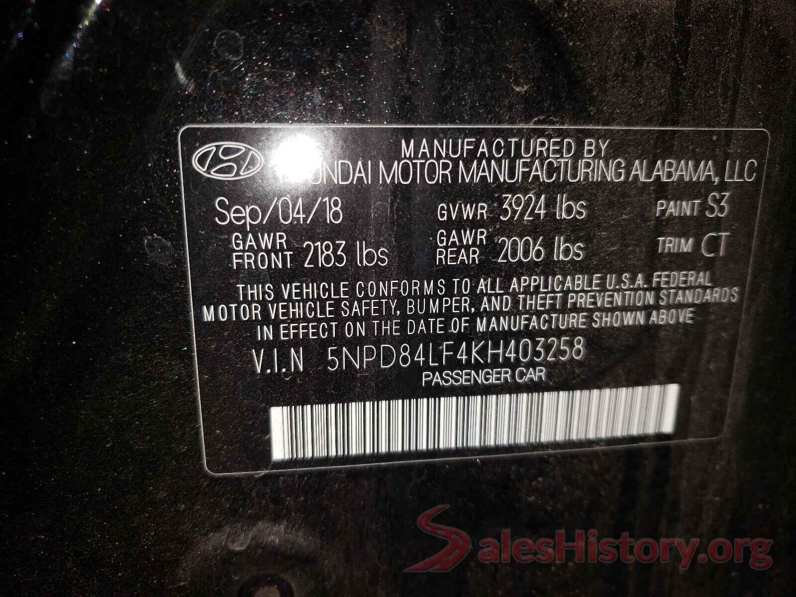 5NPD84LF4KH403258 2019 HYUNDAI ELANTRA