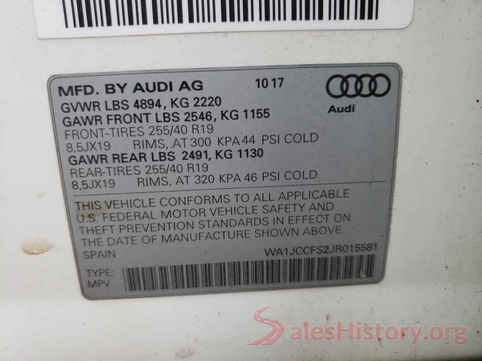 WA1JCCFS2JR015581 2018 AUDI Q3