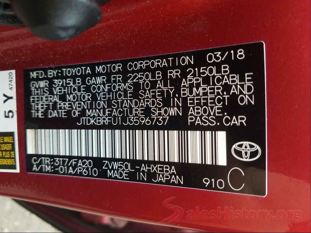 JTDKBRFU1J3596737 2018 TOYOTA PRIUS