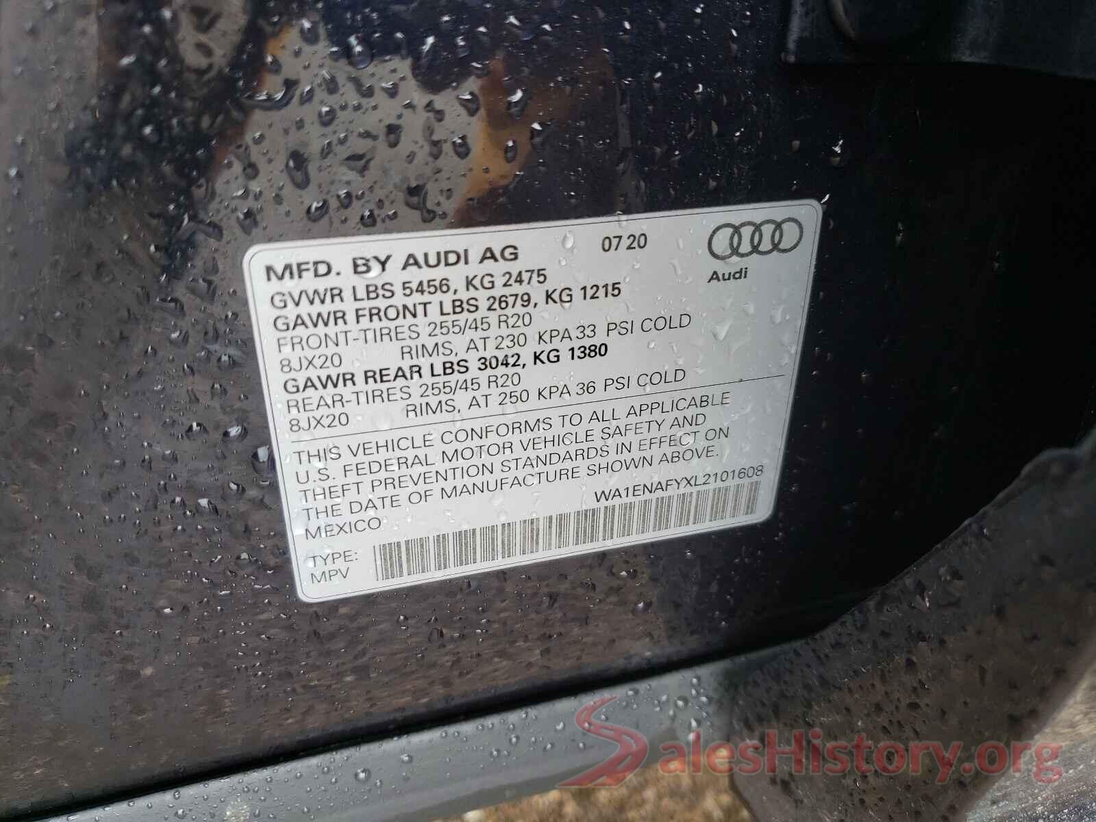 WA1ENAFYXL2101608 2020 AUDI Q5