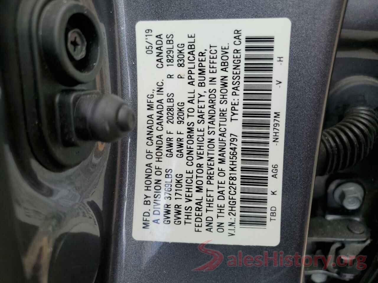 2HGFC2F81KH564797 2019 HONDA CIVIC