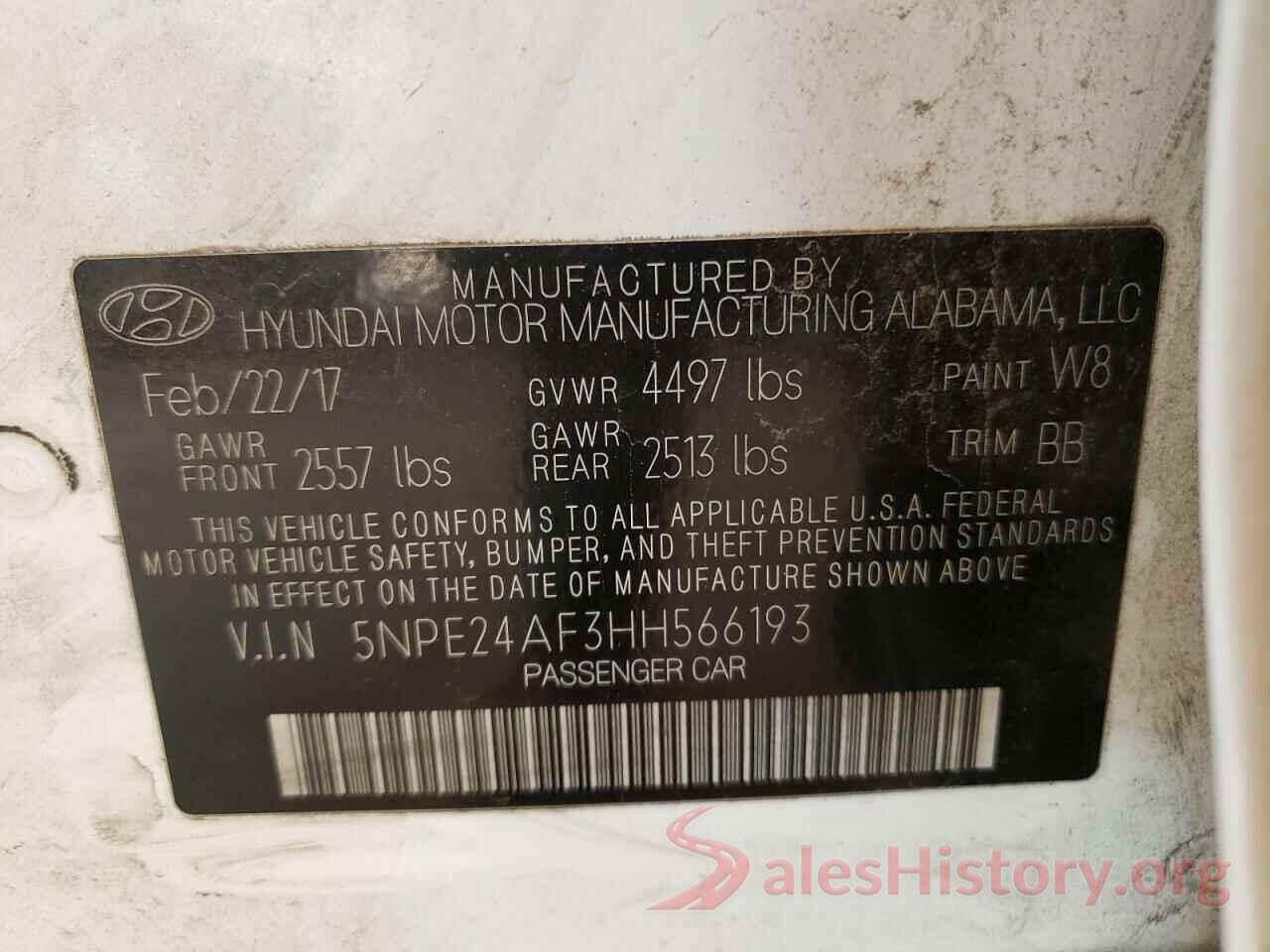 5NPE24AF3HH566193 2017 HYUNDAI SONATA