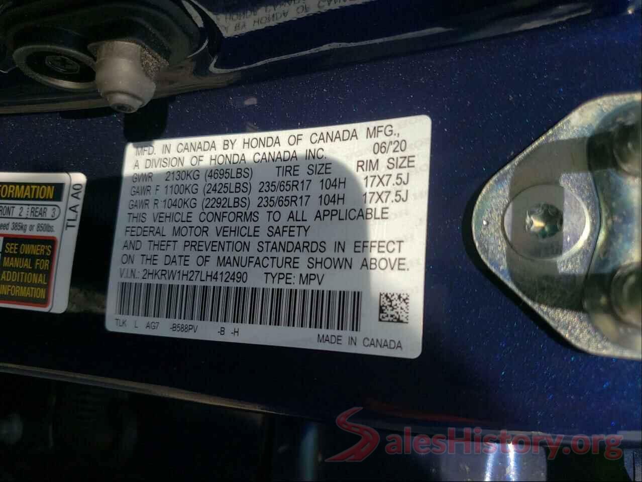 2HKRW1H27LH412490 2020 HONDA CRV