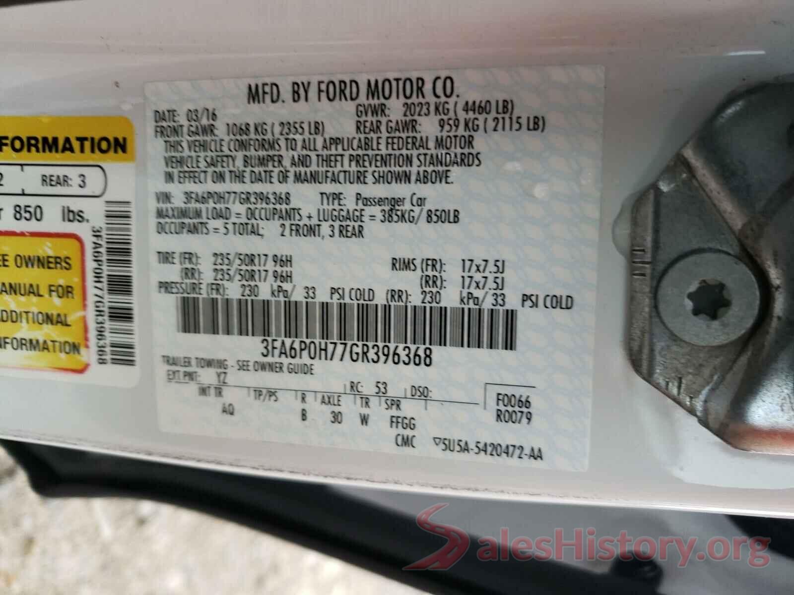 3FA6P0H77GR396368 2016 FORD FUSION