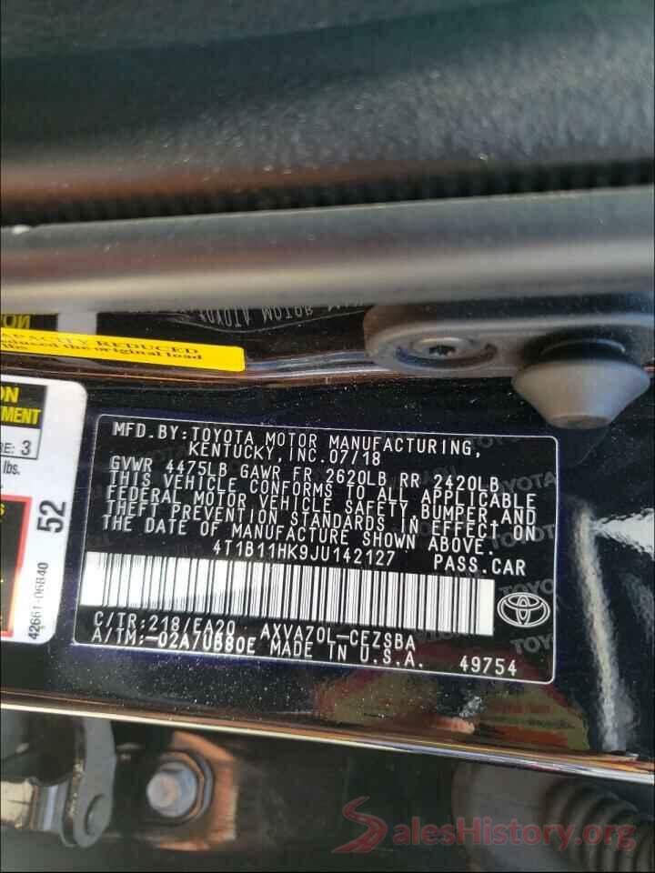 4T1B11HK9JU142127 2018 TOYOTA CAMRY