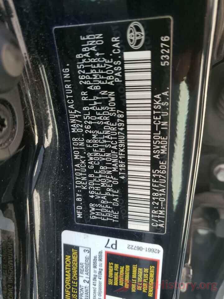 4T1BF1FK9HU749787 2017 TOYOTA CAMRY