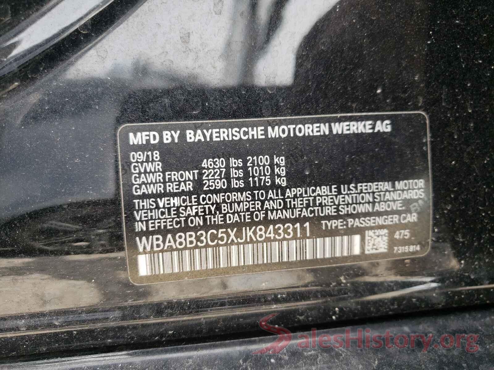 WBA8B3C5XJK843311 2018 BMW 3 SERIES