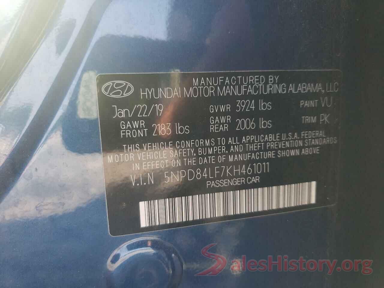 5NPD84LF7KH461011 2019 HYUNDAI ELANTRA